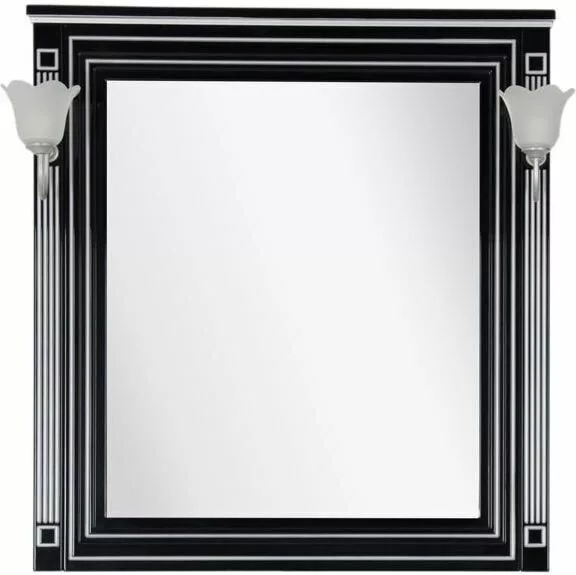 фото Зеркало Aquanet Паола 90 черное с серебром со светильниками хром 