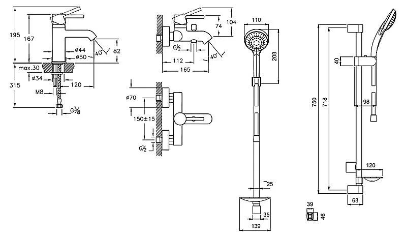 картинка Душевой комплект VitrA Minimax S A49153EXP 