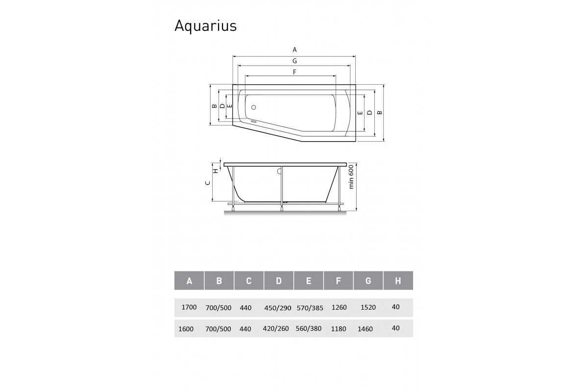 картинка Акриловая ванна Relisan Aquarius R 170х70х50 с каркасом 