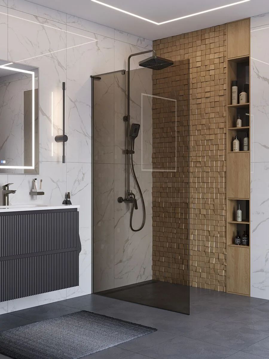 фото Душевая перегородка BelBagno UNO-L-1-TB-100-BR-GM 