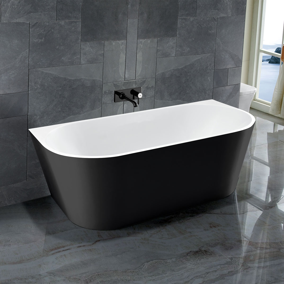 картинка Акриловая ванна Vincea VBT-421-1700MB, 170х80х58, цвет матовый черный, слив-перелив в комплекте, белый 
