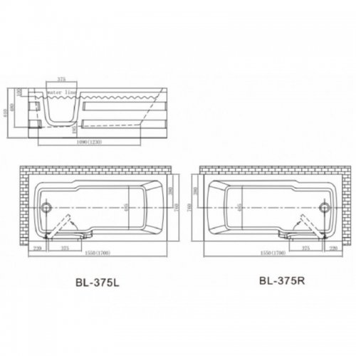 картинка Акриловая ванна Bolu BL-375 PERSONAS 170х76 без гидромассажа L 