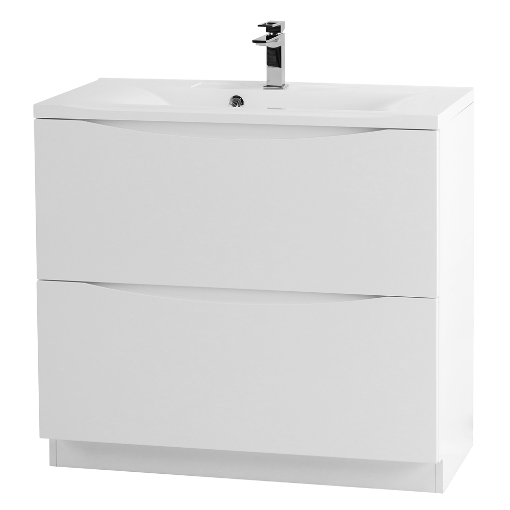 фото Тумба с раковиной напольная BelBagno MARINO 100 Bianco Lucido, раковина белая 