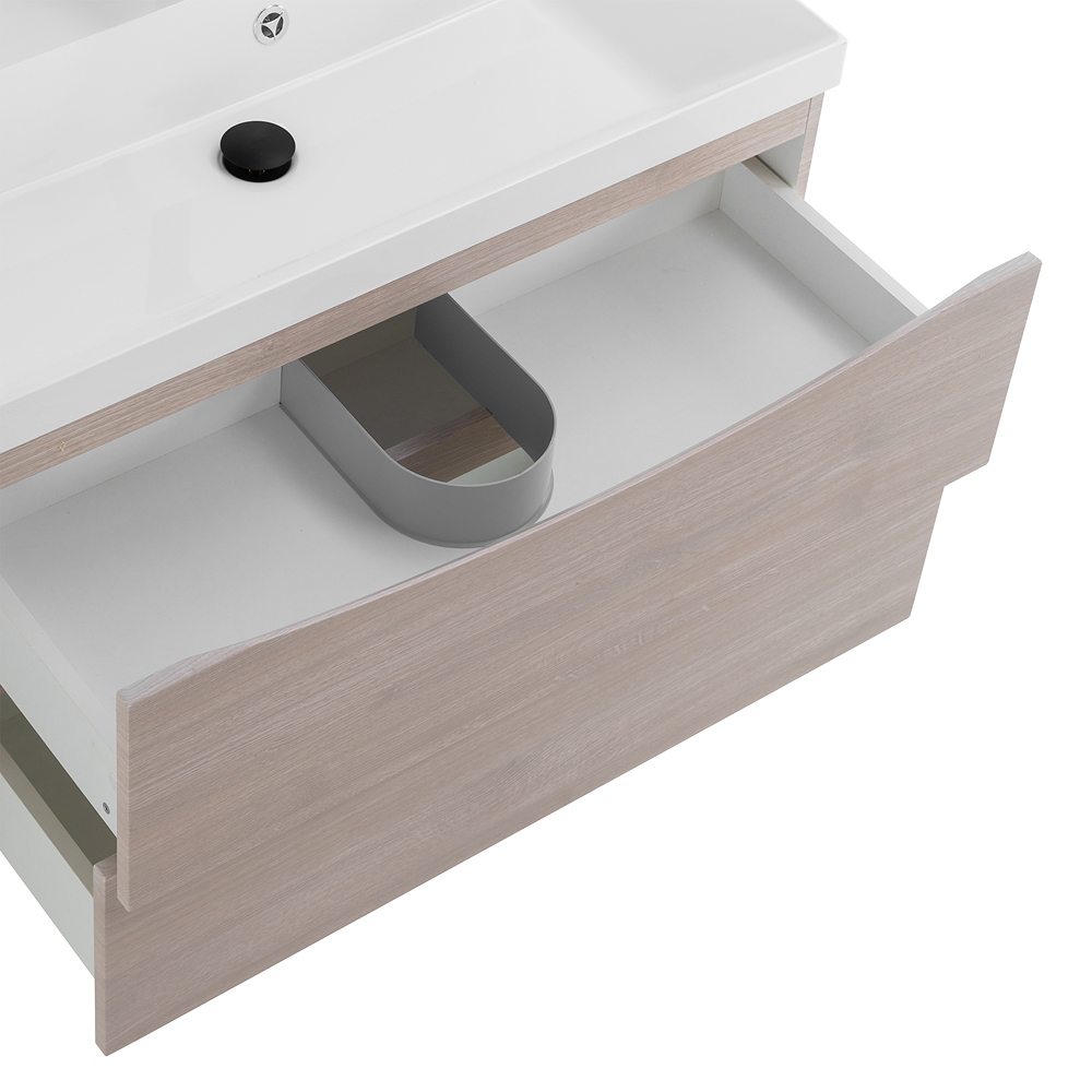 фото Тумба с раковиной подвесная BelBagno MARINO 100 Rovere Grigio, раковина белая 