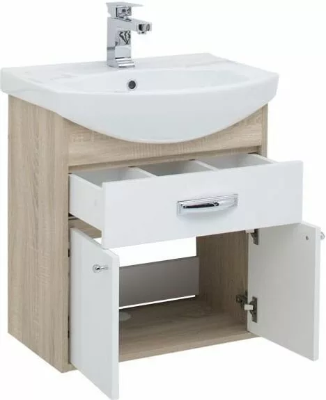 фото Тумба с раковиной Aquanet Грейс 60 дуб сонома/белый (1 ящик, 2 дверцы) арт. 00212653 