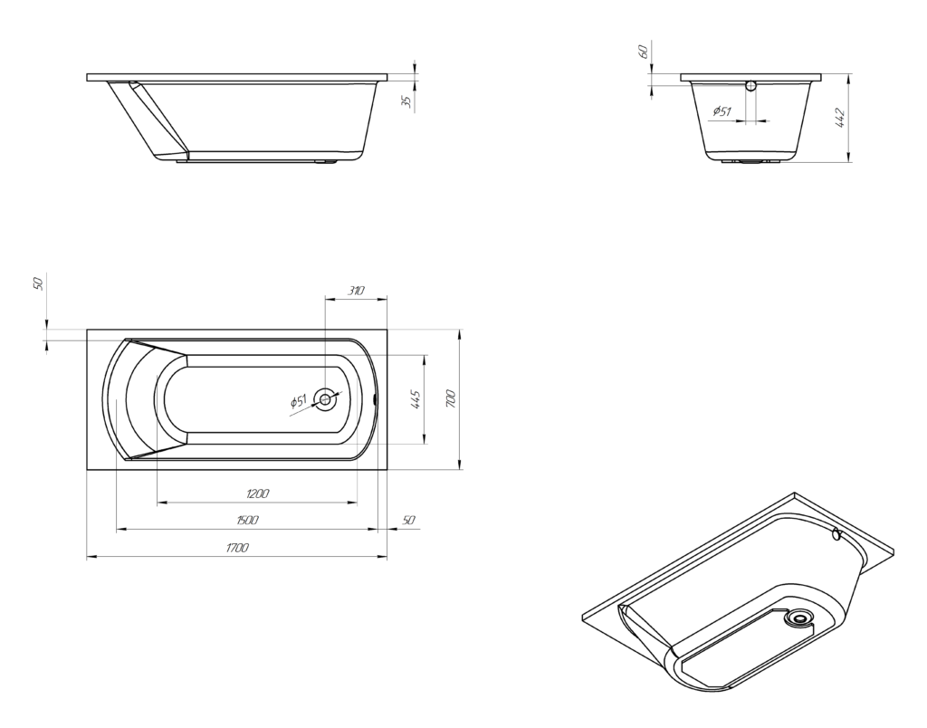 картинка Акриловая ванна Eurolux MIAMIKA 170x70 