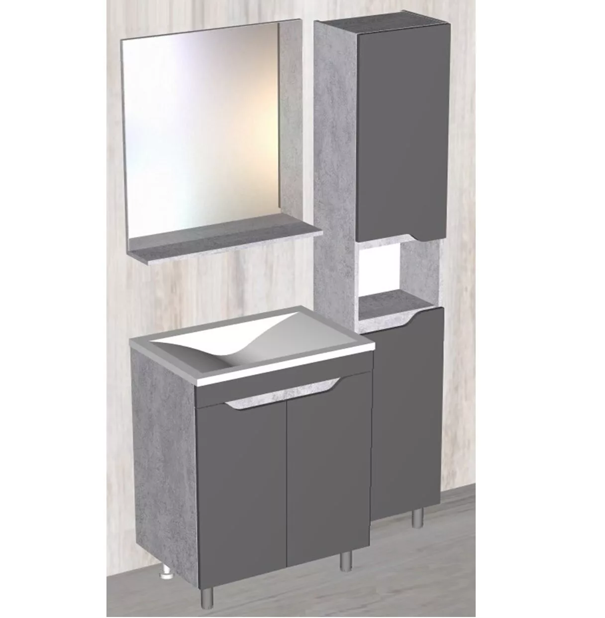 картинка Тумба Stella Polar Абигель 65 2 двери серый цемент под раковину Milen 65 км  в ванную комнату