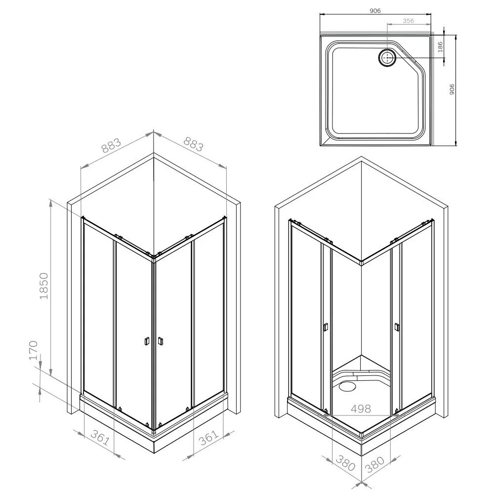 фото Душевое ограждение AM.PM Sense W76G-403-9090-MT 90x90 см без поддона 