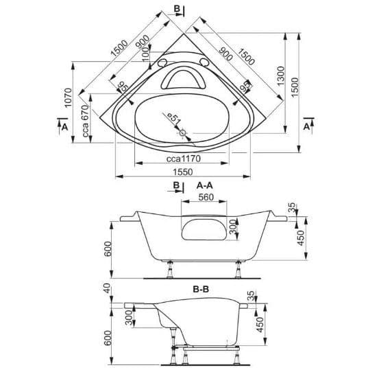 картинка Акриловая ванна Vagnerplast Athena 150x150 с каркасом VPK150150 