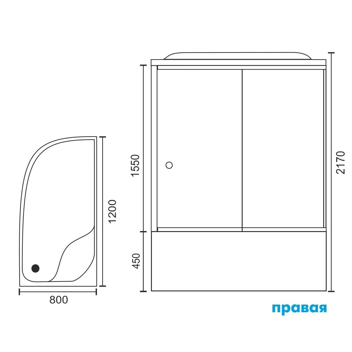 картинка Душевая кабина Royal Bath 8120BK1-T-CH (прозрачное) правая 120x80x217 