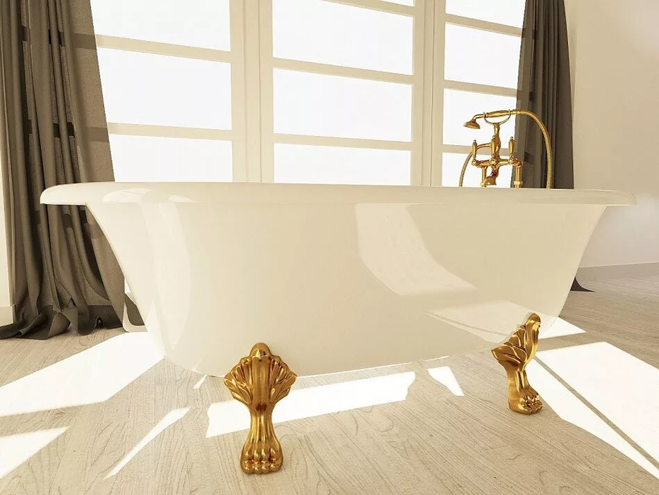 картинка Мраморная ванна AquaStone Оливия, ножки золото Premium 