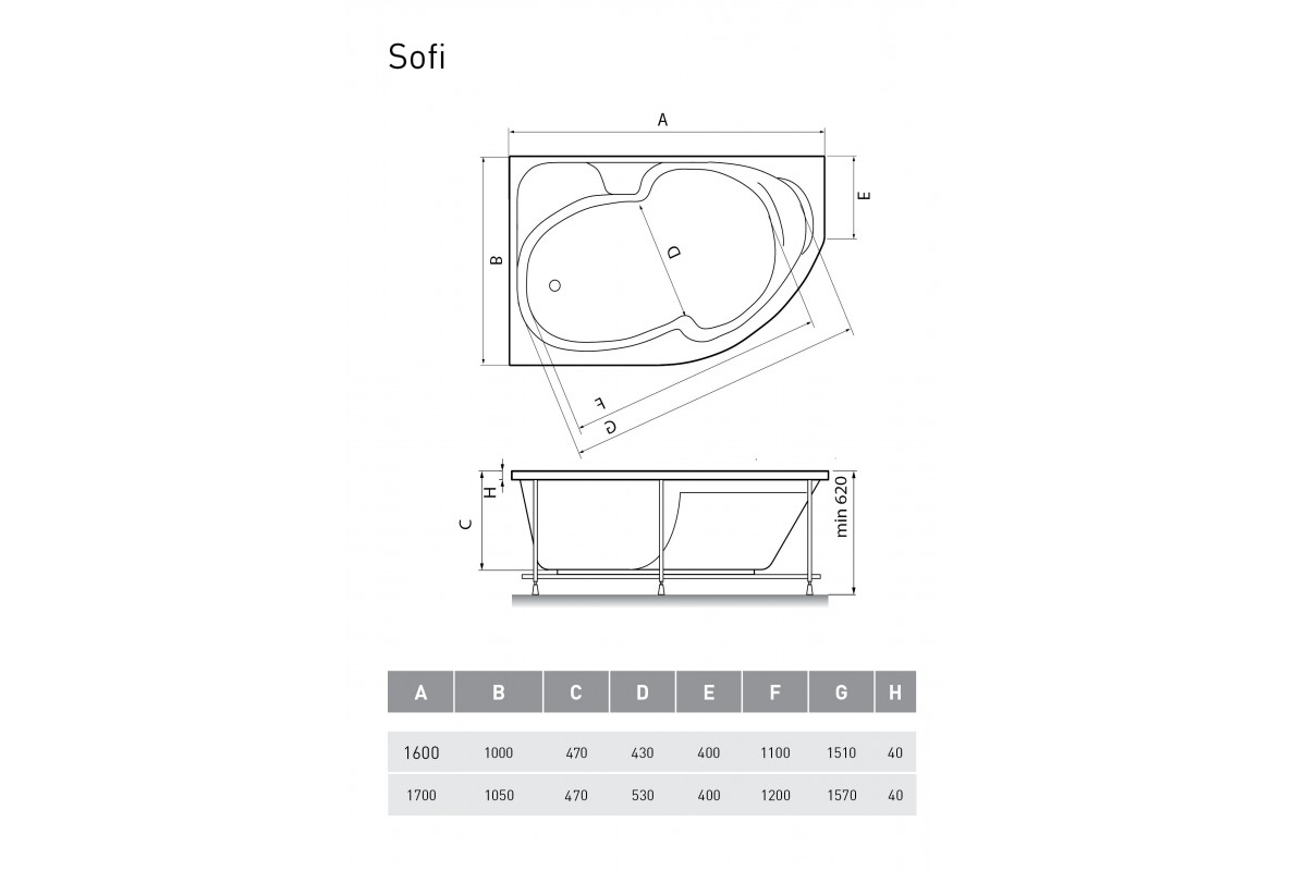 картинка Акриловая ванна Relisan Sofi L 160x100 