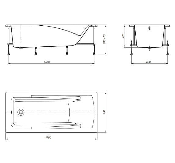 картинка Акриловая ванна Roca Hall 170x75 с монтажным набором ZRU9302770 