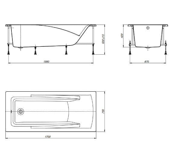 картинка Акриловая ванна Roca Hall 170x75 