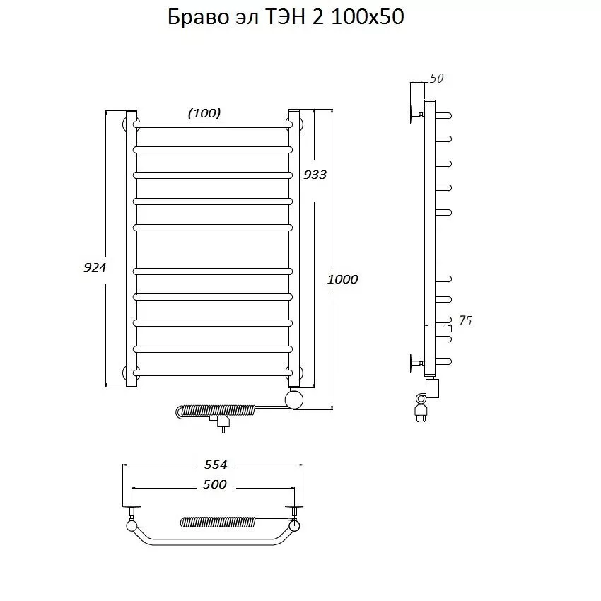 картинка Полотенцесушитель Тругор Браво эл ТЭН 2 100*50 (ЛЦ4) (Браво2/элТЭН10050) 