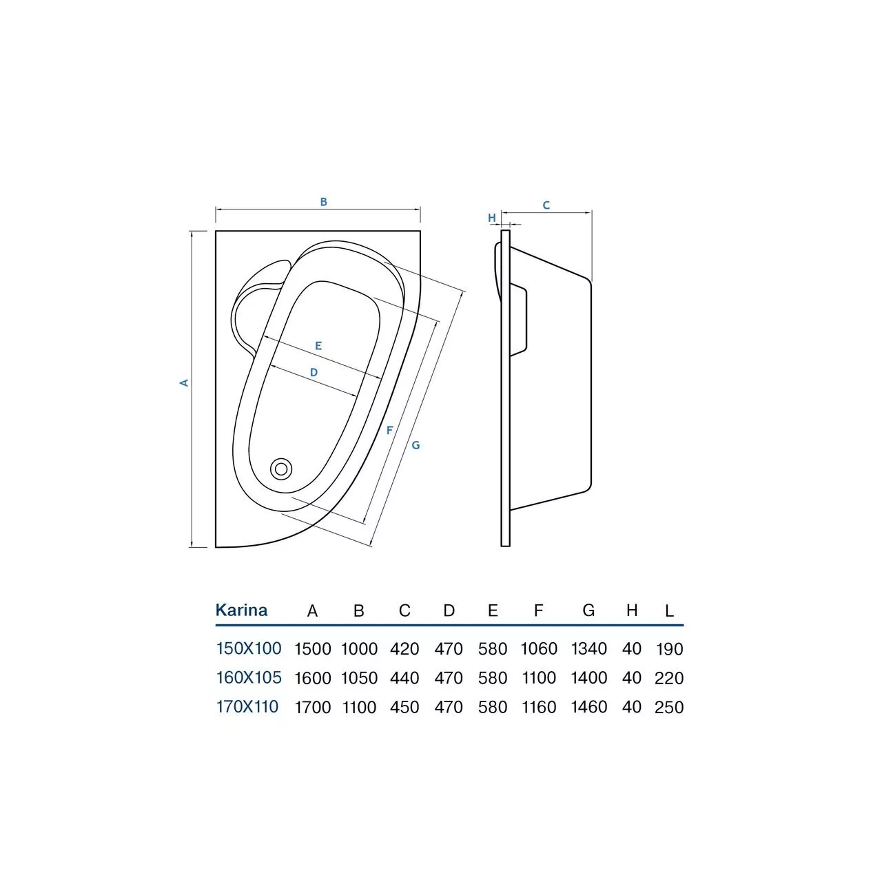 картинка Акриловая ванна Koller Pool Karina 150X100 L 