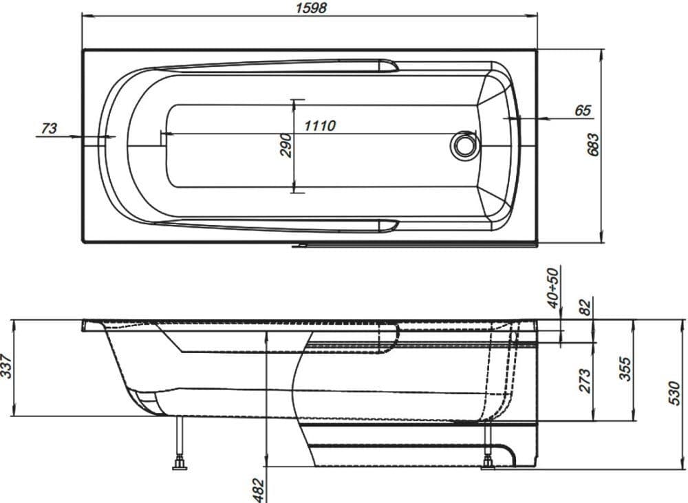 картинка Акриловая ванна Aquanet Extra 160 с каркасом 