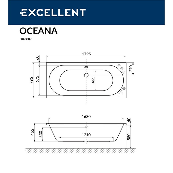 картинка Ванна EXCELLENT Oceana 180x80 с ножками NWT-50 