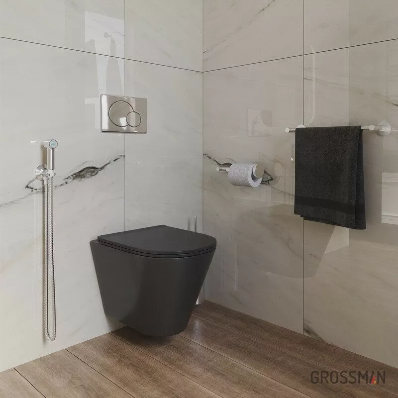 картинка Унитаз подвесной Grossman GR-4477BMS безободковый с тонкой крышкой, черный матовый 