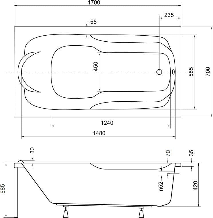 картинка Акриловая ванна Besco Bona 170x70 с каркасом KMP17070 