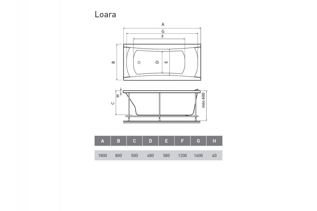 картинка Акриловая ванна Relisan Loara 180x80 с каркасом и слив-переливом 