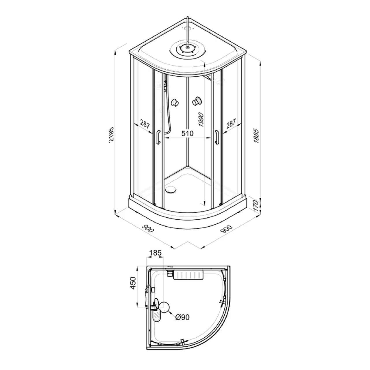 картинка Душевая кабина Triton Прайм-Сатин-Вельвет 90 А 