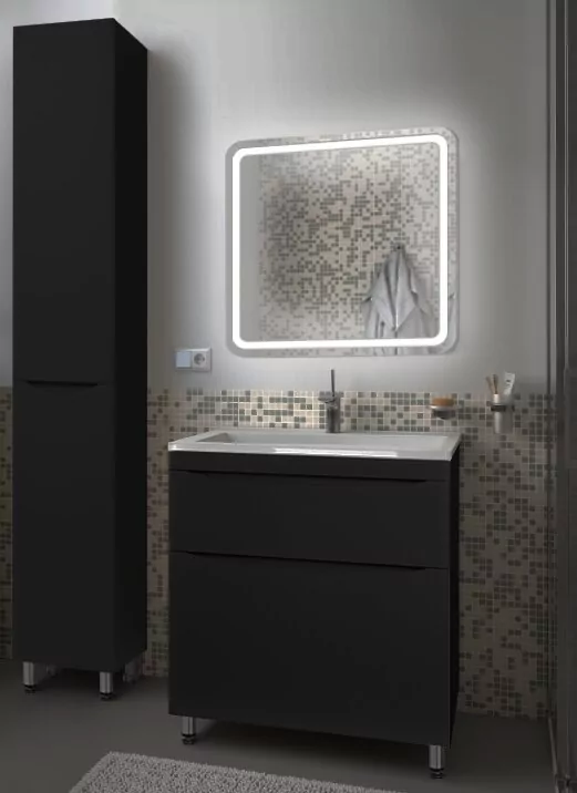 фото Тумба напольная Style Line Бергамо мини 90 2 ящика Люкс антискрейтч черный PLUS 