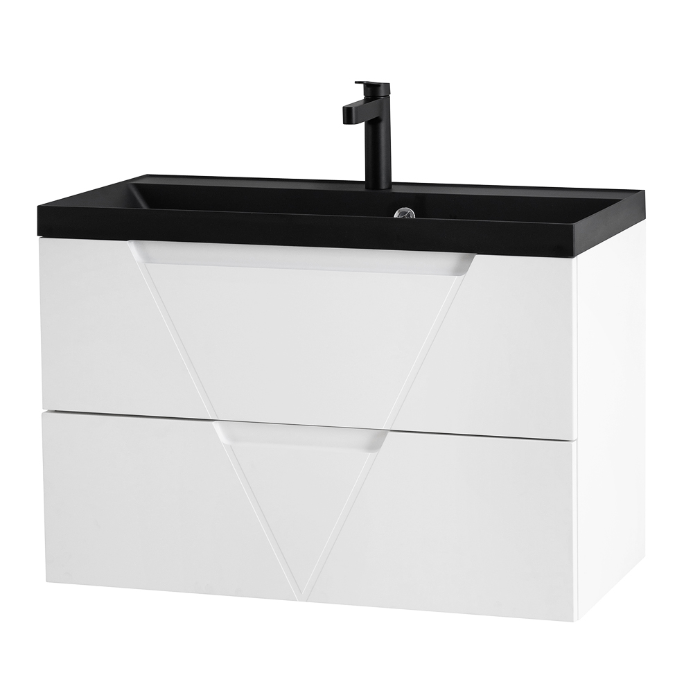фото Тумба с раковиной подвесная BelBagno VITTORIA 100 Bianco Lucido-P, раковина чёрная 