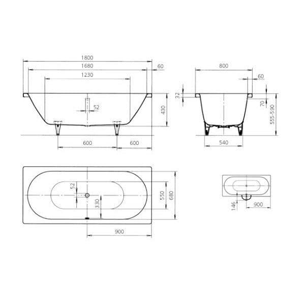 картинка Стальная ванна Kaldewei Classic Duo 110 с покрытием Easy-Clean с ножками 581470000000 