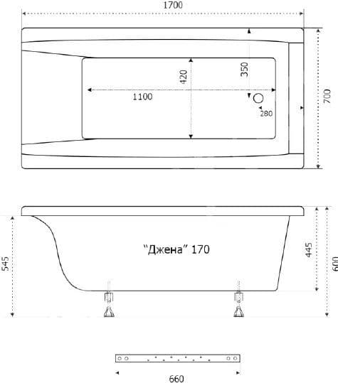 картинка Акриловая ванна Triton Джена 170 с каркасом и слив-переливом Triton Стандарт ЕМ601TR 