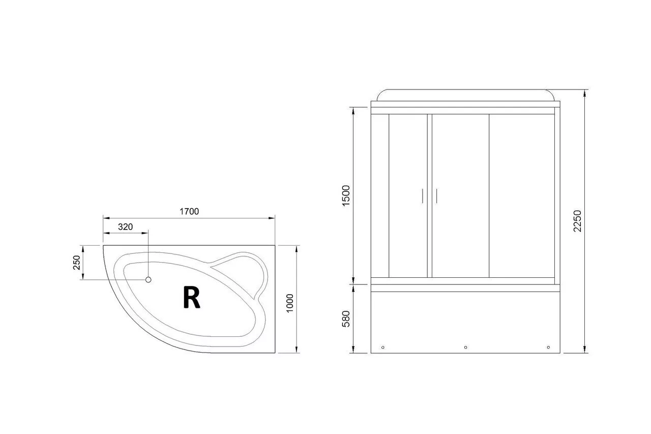 картинка Душевая кабина Royal Bath RB 170ALP-C, правая 