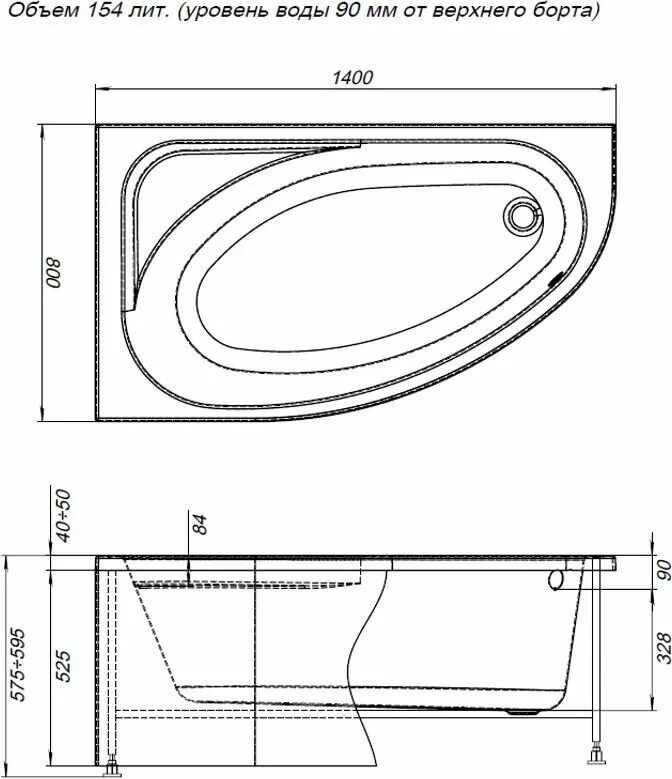 картинка Акриловая ванна Aquanet Mia 140x80 L с каркасом Mia 140 