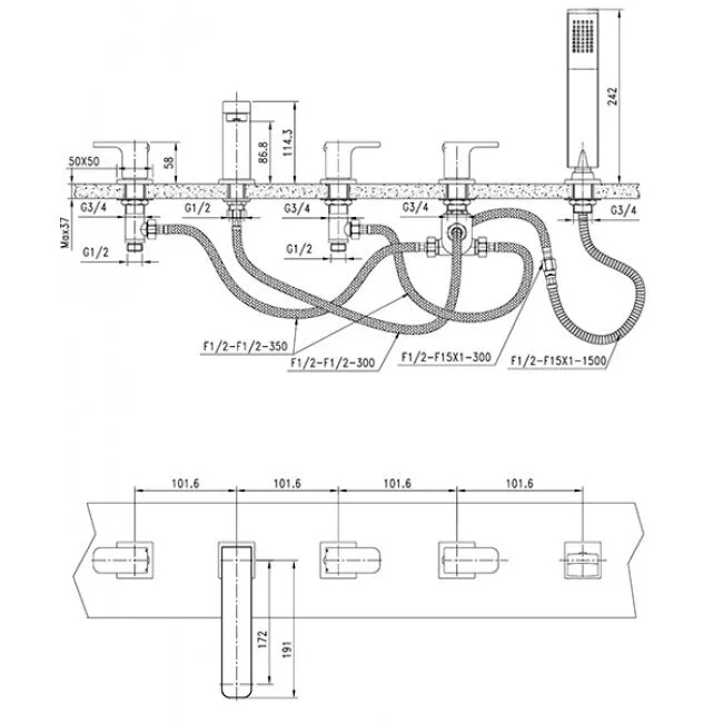картинка Смеситель на борт ванны KAISER Sonat 34222 