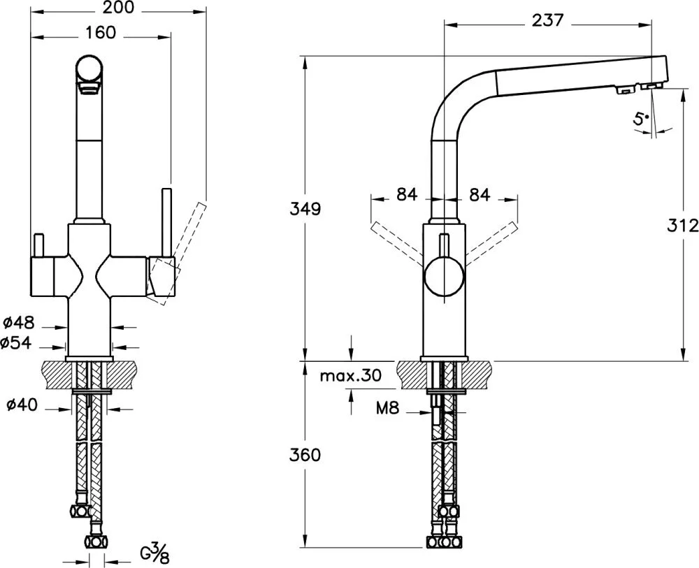 картинка Смеситель VitrA Split A42144EXP для кухонной мойки 