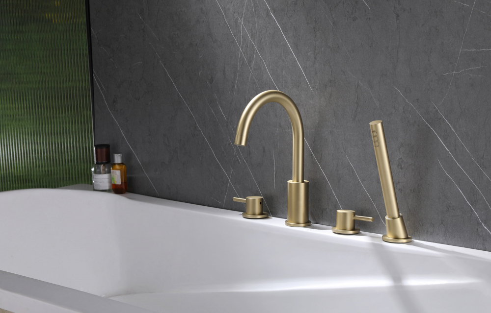 картинка Смеситель ABBER Wasser Kreis AF8113G на борт ванны золото матовое 