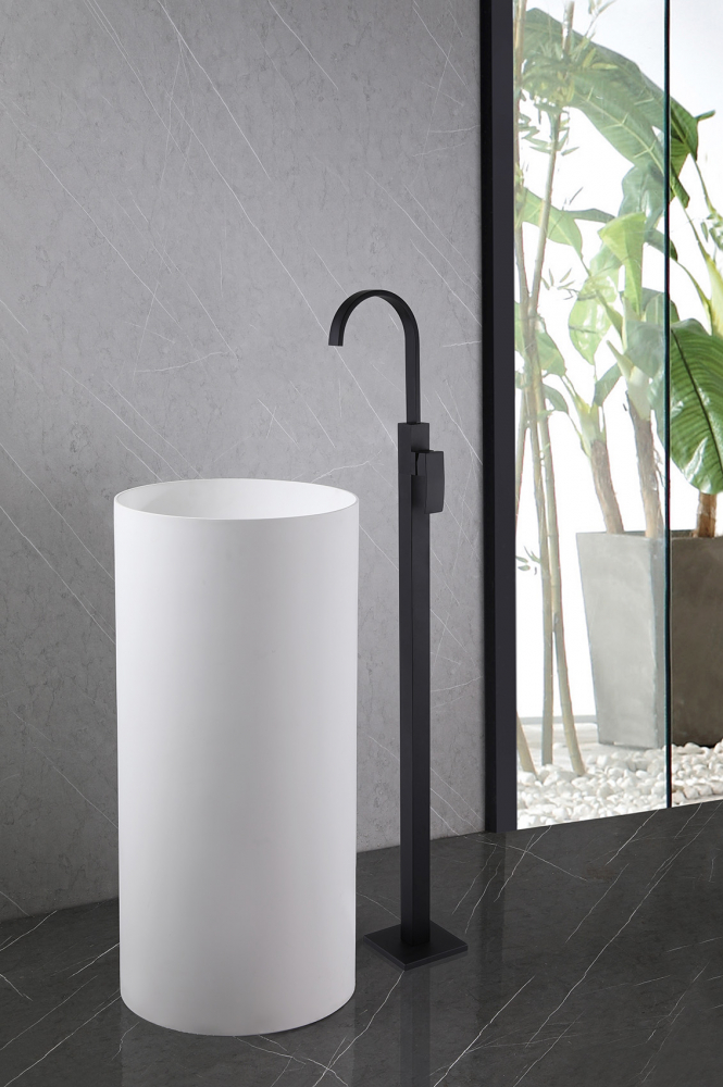 картинка Смеситель ABBER Wasserfall AF8640B напольный для раковины черный матовый 