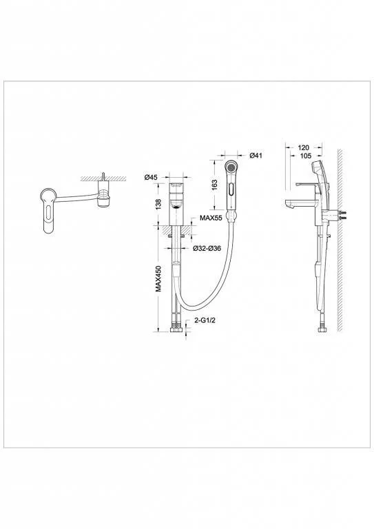 картинка Смеситель для раковины с гигиеническим душем Bravat Stream F13783C-3 