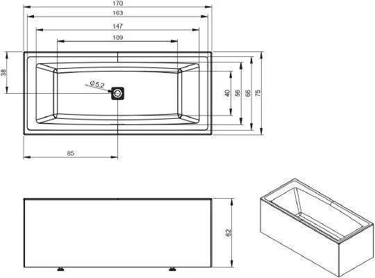 картинка Акриловая ванна Riho Still Square Elite 170x75, R 