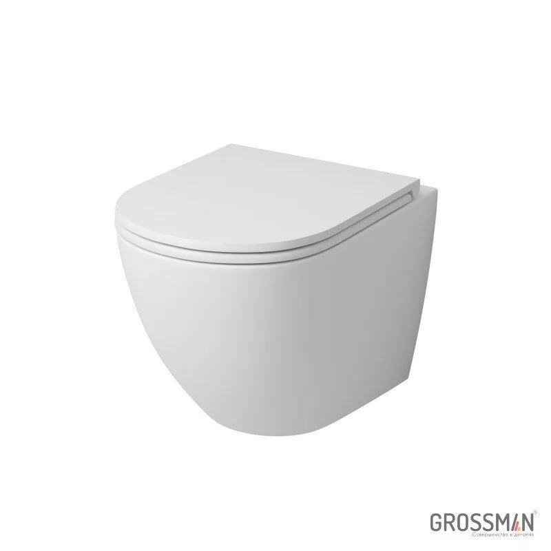 картинка Унитаз подвесной Grossman GR-4455MS безободковый с тонкой крышкой, белый матовый 