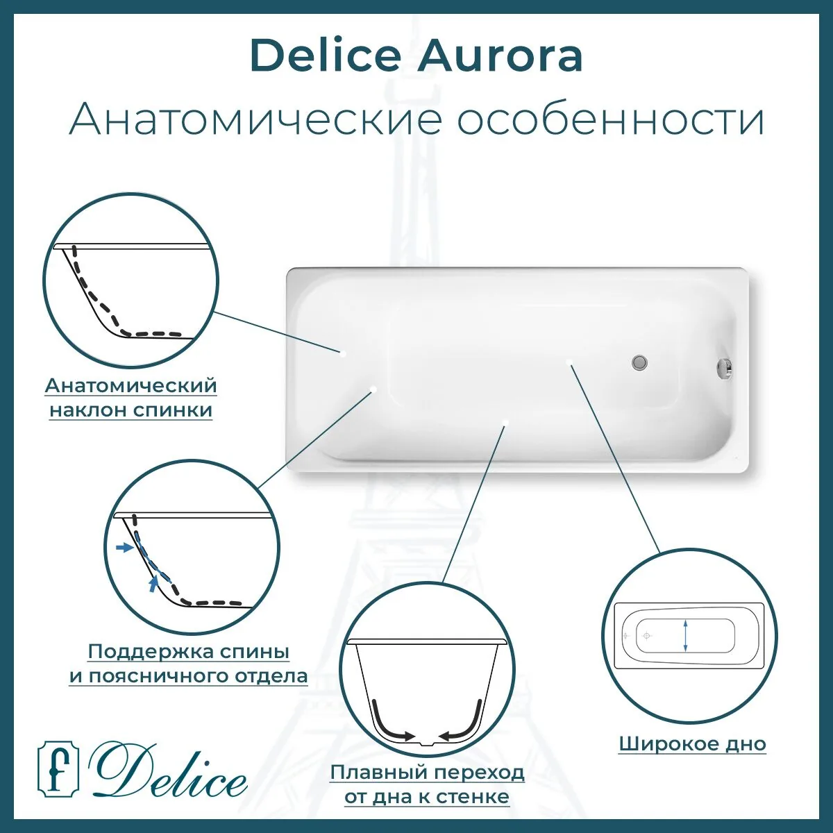 картинка Ванна чугунная Delice Aurora 170х70 с отверстиями под ручки DLR230605R 