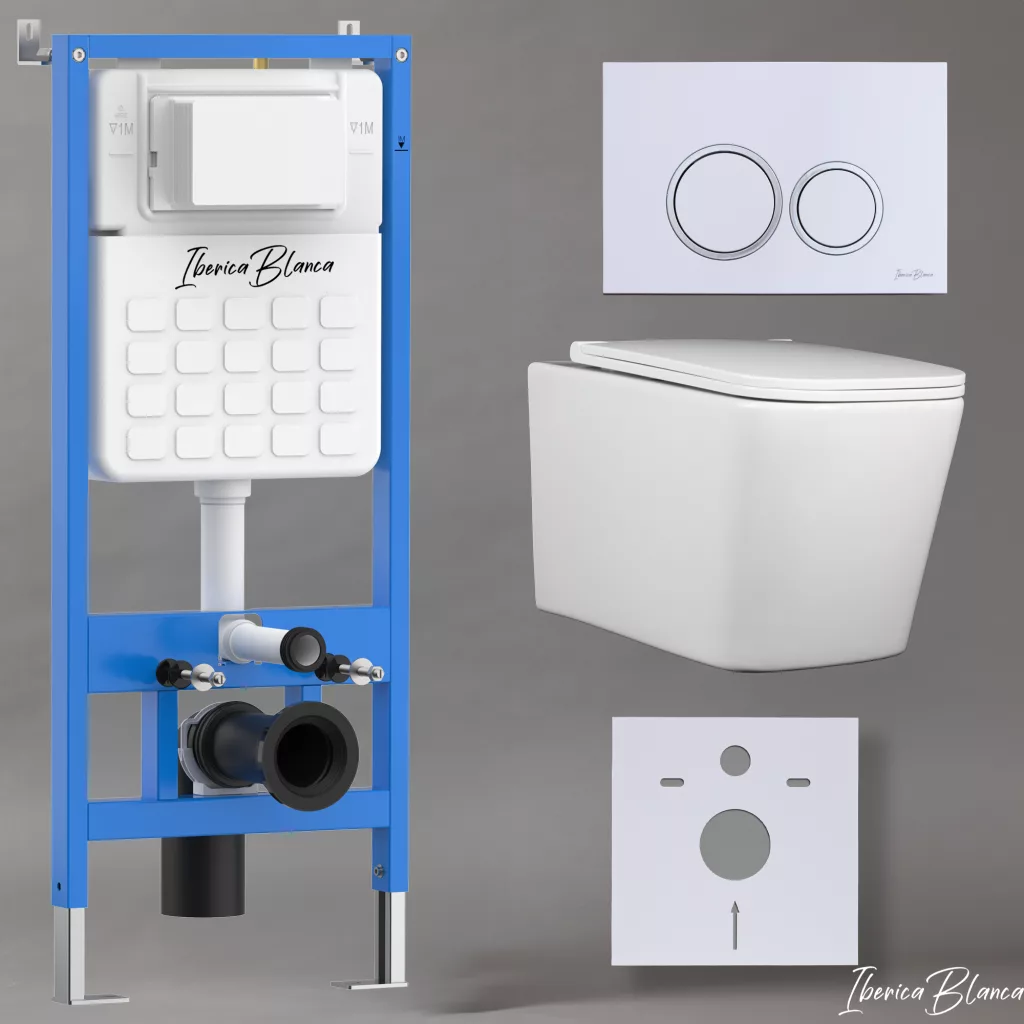 картинка Комплект 3 в 1 IBERICA BLANCA инсталляция с унитазом TOLEDO ALTO IB.TLA.234.1B1 клавишей белый глянцевыйпластик  ESTI-O IB.B082.001.000 