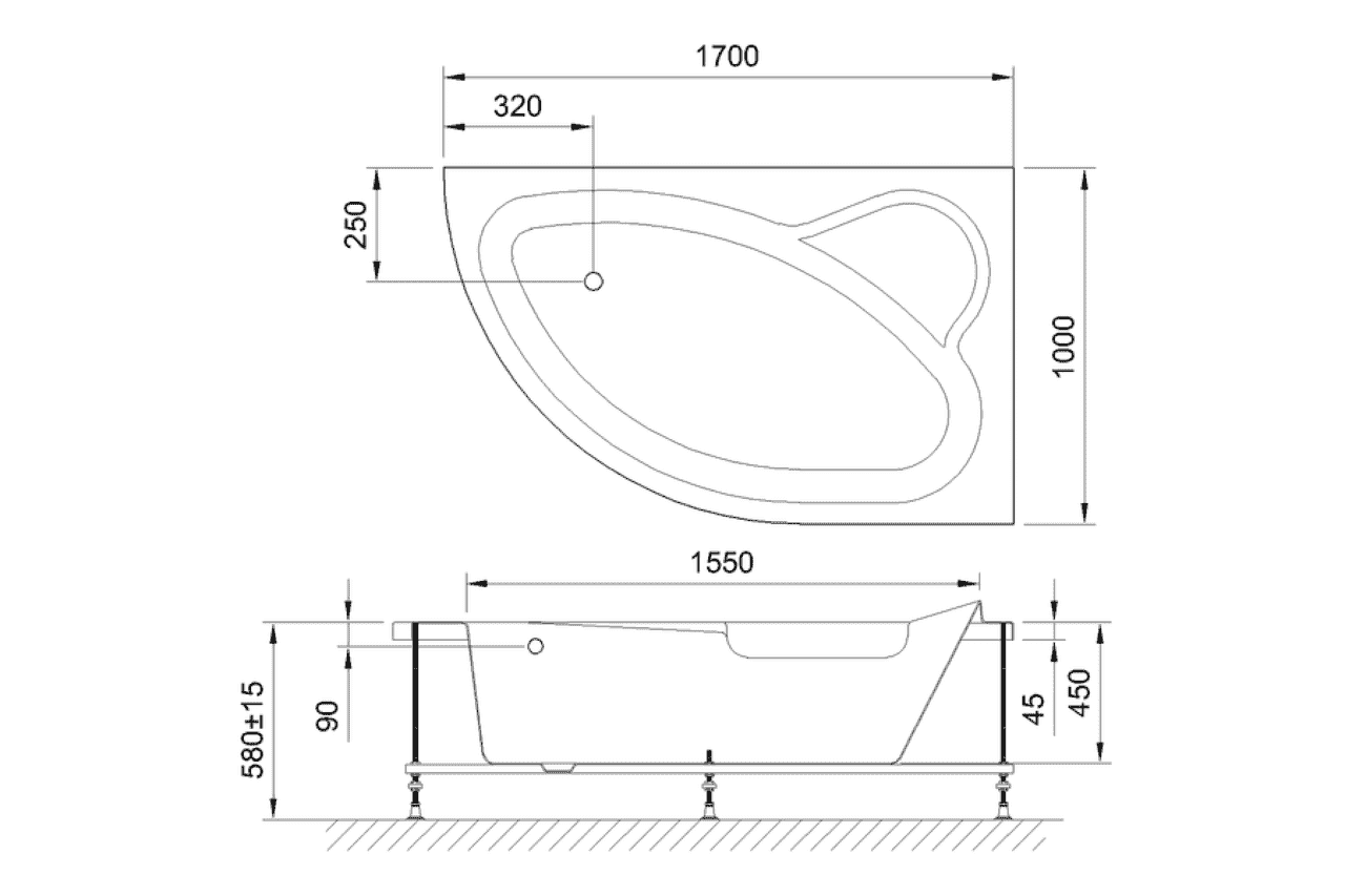 картинка Акриловая ванна Royal Bath Alpine 170x100 R с каркасом RB819102K 