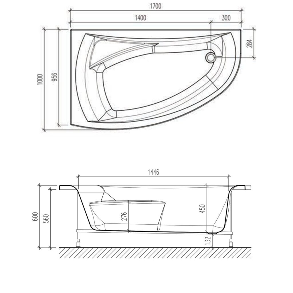 картинка Акриловая ванна Eurolux COMO 170X100R с каркасом и экраном 