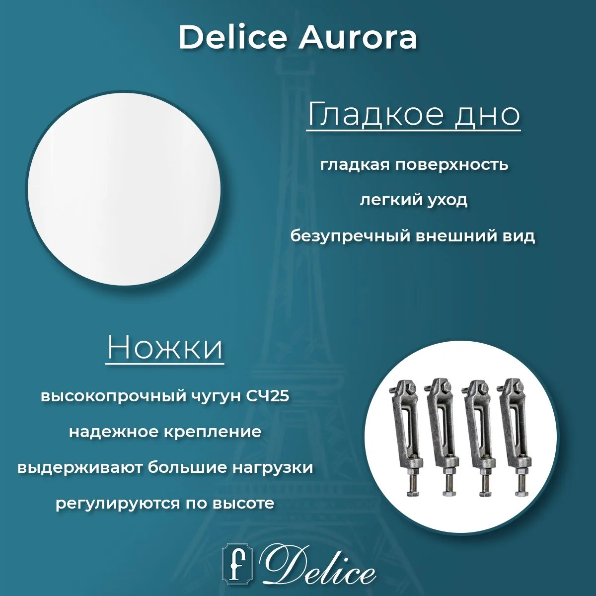 картинка Ванна чугунная Delice Aurora 170х70 с отверстиями под ручки DLR230605R 
