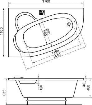 картинка Акриловая ванна Ravak Asymmetric 170 L с ножками CY44000000 