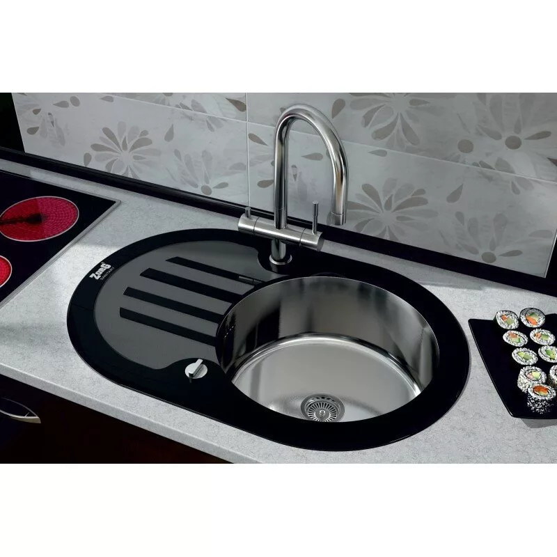 картинка Кухонная мойка ZORG Inox Glass GL-7851-OV-BLACK 