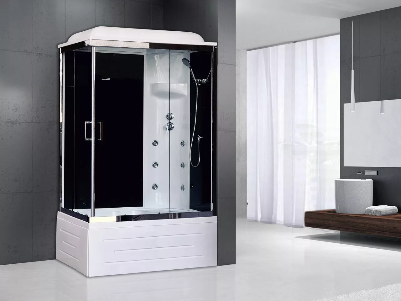 картинка Душевая кабина Royal Bath 8100BP3-BT-CH (черное/прозрачное) правая 100x80x217 