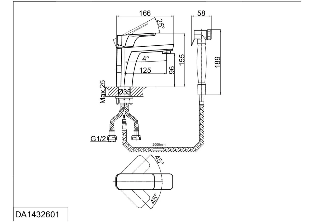 картинка Смеситель для раковины с гигиеническим душем D&K Berlin Freie DA1432601 