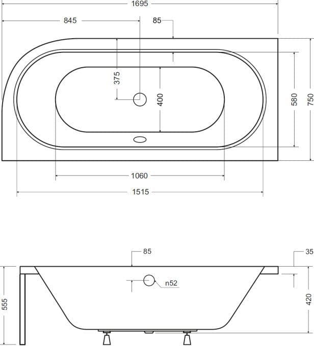 картинка Акриловая ванна Besco Avita 170x75 L с ножками Stel 