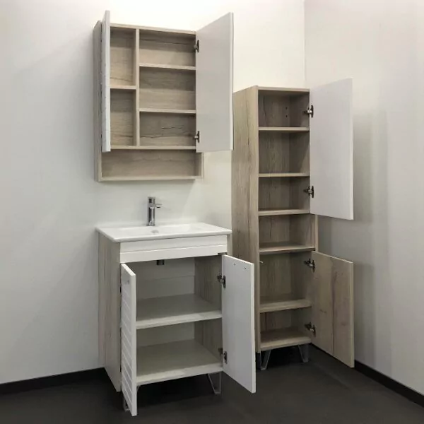 фото Тумба с раковиной Comforty Клеон 60Н белый/дуб дымчатый, с раковиной 9060M 